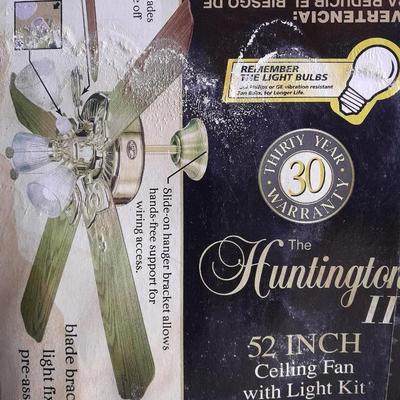 Hampton Bay Huntington II 52 Inch Ceiling fan New in Box - White polished brass - bleached oak Tri mount Install