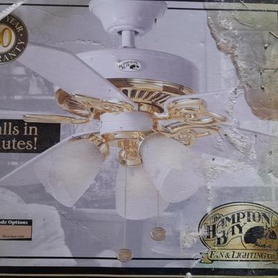 Hampton Bay Huntington II 52 Inch Ceiling fan New in Box - White polished brass - bleached oak Tri mount Install