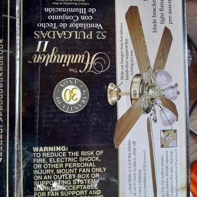 Hampton Bay Huntington II 52 Inch Ceiling fan New in Box - White polished brass - bleached oak Tri mount Install