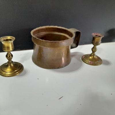 Copper mug with brass candle stick holders