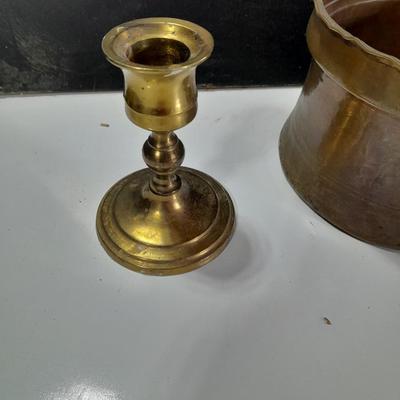 Copper mug with brass candle stick holders