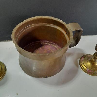 Copper mug with brass candle stick holders