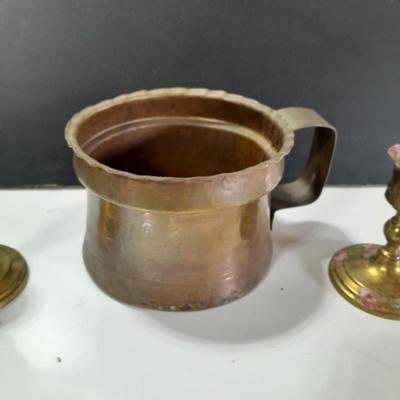 Copper mug with brass candle stick holders