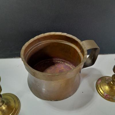 Copper mug with brass candle stick holders