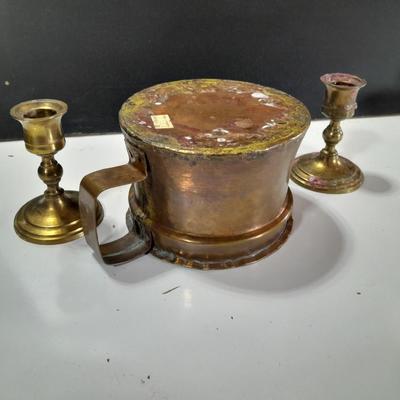 Copper mug with brass candle stick holders
