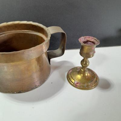 Copper mug with brass candle stick holders