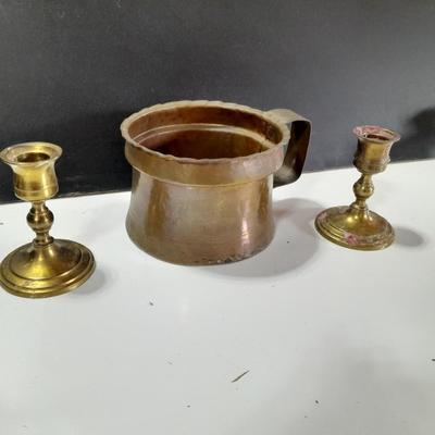 Copper mug with brass candle stick holders