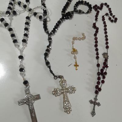 Three beaded rosaries - One is Sterling silver -