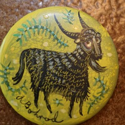 AaRON BOHROD ORIGINAL HAND PAINTED CERAMIC DISC MOUNTED ON TILE WITH FRAME ARTIST SIGNED