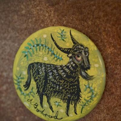 AaRON BOHROD ORIGINAL HAND PAINTED CERAMIC DISC MOUNTED ON TILE WITH FRAME ARTIST SIGNED
