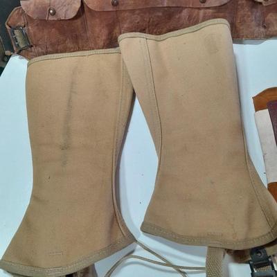 Vintage Military boot Gaiters - leather pouch belt and more