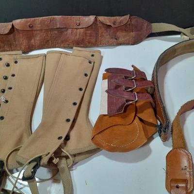 Vintage Military boot Gaiters - leather pouch belt and more