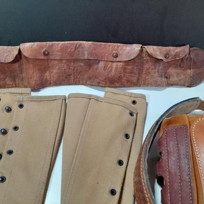 Vintage Military boot Gaiters - leather pouch belt and more