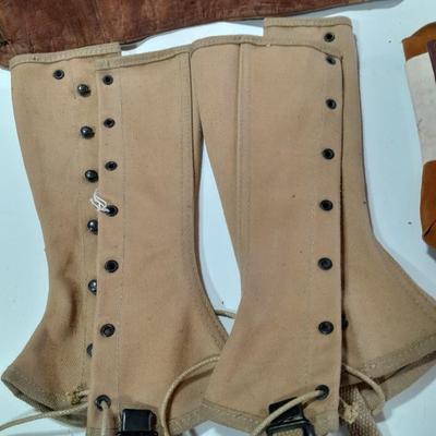 Vintage Military boot Gaiters - leather pouch belt and more