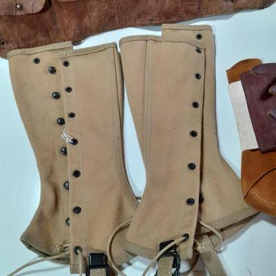 Vintage Military boot Gaiters - leather pouch belt and more
