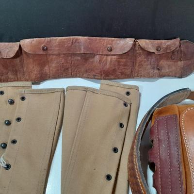 Vintage Military boot Gaiters - leather pouch belt and more