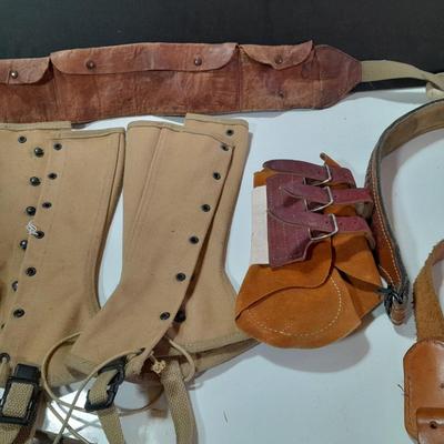 Vintage Military boot Gaiters - leather pouch belt and more