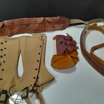 Vintage Military boot Gaiters - leather pouch belt and more