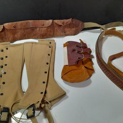 Vintage Military boot Gaiters - leather pouch belt and more