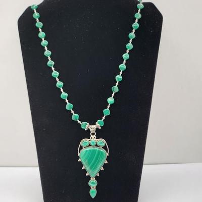 Artisan 925 Malachite Stone Necklace 60.4gr $500 Value