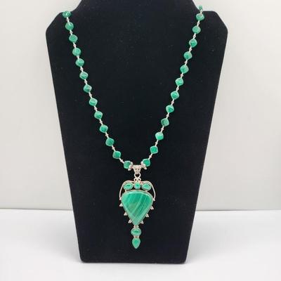 Artisan 925 Malachite Stone Necklace 60.4gr $500 Value