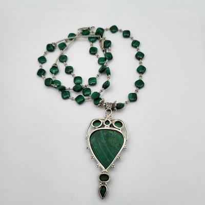 Artisan 925 Malachite Stone Necklace 60.4gr $500 Value