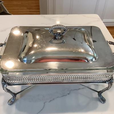 Vintage Silver plate chafing dish with 12" x 8" glass