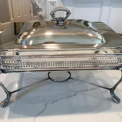 Vintage Silver plate chafing dish with 12" x 8" glass