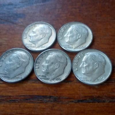 LOT 34 FIVE SILVER DIMES