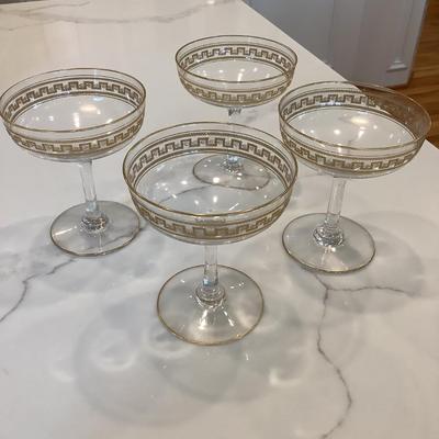 4 Champagne glasses with gold accent 4.25"H
