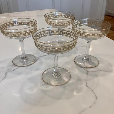 4 Champagne glasses with gold accent 4.25"H
