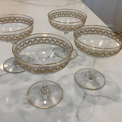 4 Champagne glasses with gold accent 4.25"H