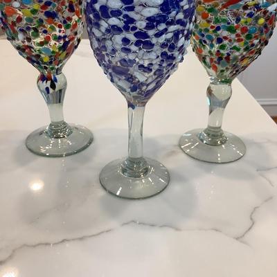 Hand-blown textured confetti ball Mexican stemware-3 at 7.5"H