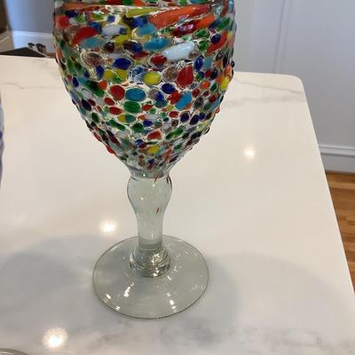 Hand-blown textured confetti ball Mexican stemware-3 at 7.5"H