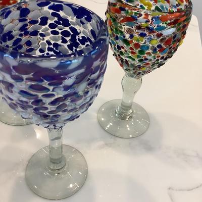 Hand-blown textured confetti ball Mexican stemware-3 at 7.5"H