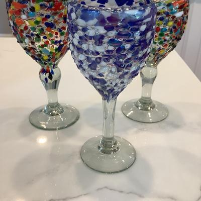 Hand-blown textured confetti ball Mexican stemware-3 at 7.5"H