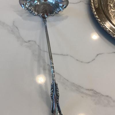 Oneida tray 15" diameter with ladles & serving spoon