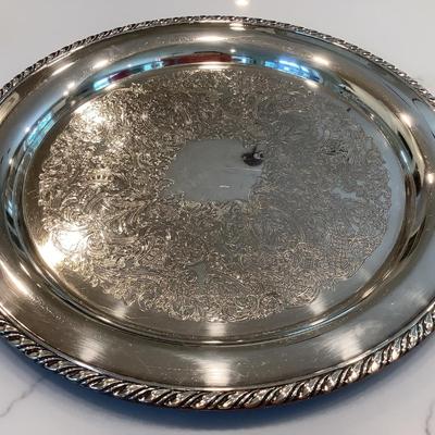 Oneida tray 15" diameter with ladles & serving spoon