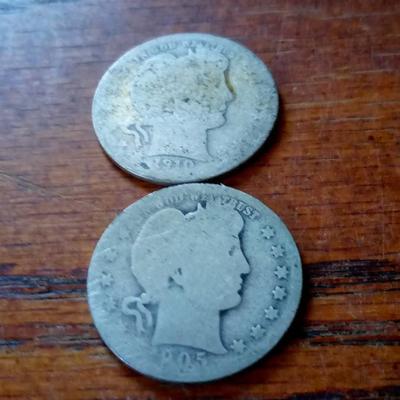 LOT 46 TWO EARLY BARBER HEAD SILVER QUARTERS