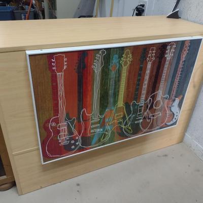 Retail Worktable or Display Cabinet with Guitar Themed Framed Art