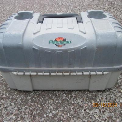 Gray flambeau fishing box with fishing gear