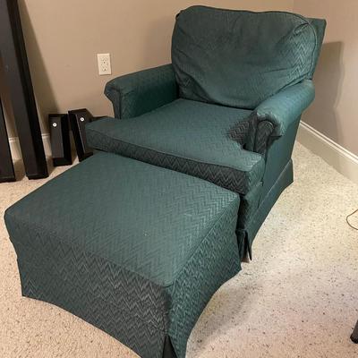 Emerald green chair with ottoman
