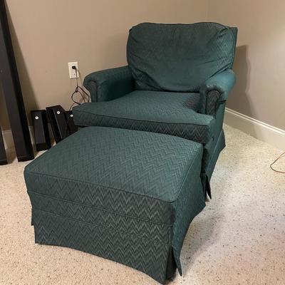 Emerald green chair with ottoman