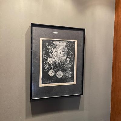 Black and white floral etching