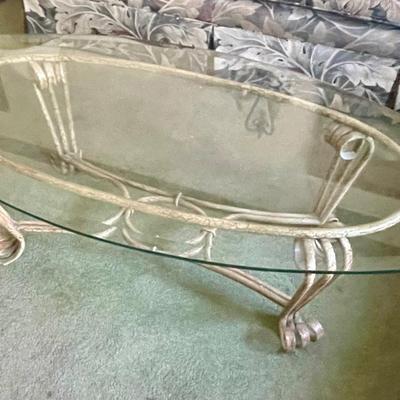 Glass Topped Oval Coffee table Metal frame & Legs