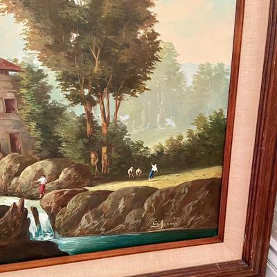 Large Oil on Canvas Old Mill Signed S Jorand