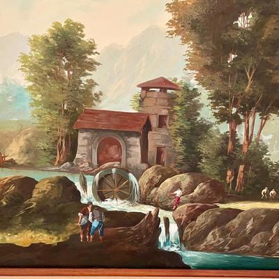 Large Oil on Canvas Old Mill Signed S Jorand
