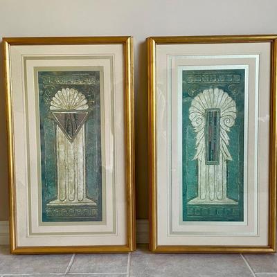 Pair of Matching Mid Century Medium Modernist Prints, framed