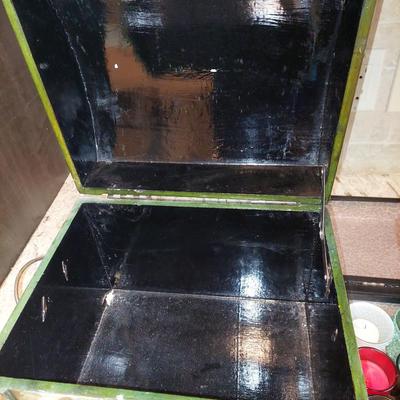 2 painted wooden boxes with votives