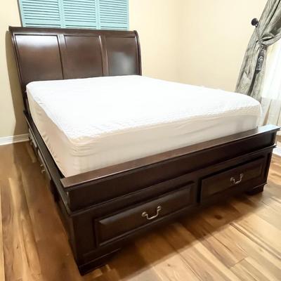 Queen Size Solid Wood Sleigh Bed ~ RESTONIC Mattress Included